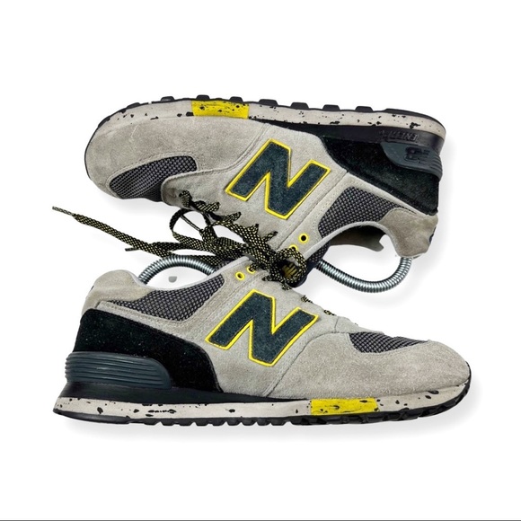 New Balance Mens ML574AT D Classic Running Gray Navy Yellow Sneaker Shoes 8.5 - Picture 5 of 14